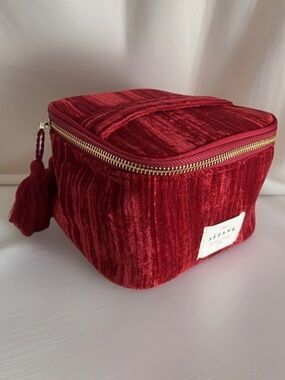 Sezane Red Velvet Tassel Cosmetic Travel Bag